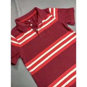 Gap Kids Boys Burgundy Red Striped Short Sleeve Cotton Polo Shirt Size M 8-9